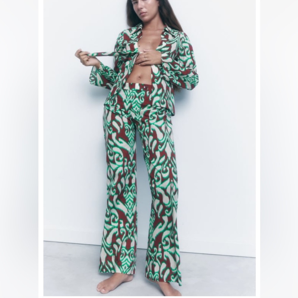 AMAZING CONDITION BROWN AND GREEN PATTERN ZARA SET